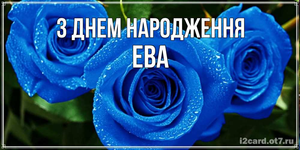 Открытка на каждый день з підписом, Ева З Днем народження розы с синим цветом Прикольна листівка з побажанням онлайн скачати безкоштовно 