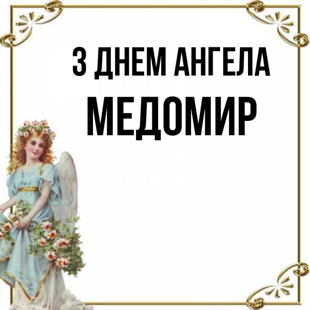 Открытка на каждый день з підписом, Медомир З Днем ангела с именинами от девушки ангела Прикольна листівка з побажанням онлайн скачати безкоштовно 