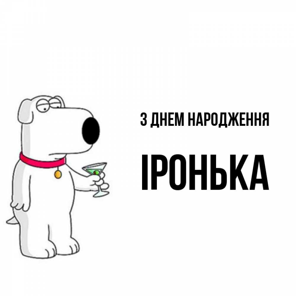 Открытка на каждый день з підписом, Іронька З Днем народження песик с оливками Прикольна листівка з побажанням онлайн скачати безкоштовно 