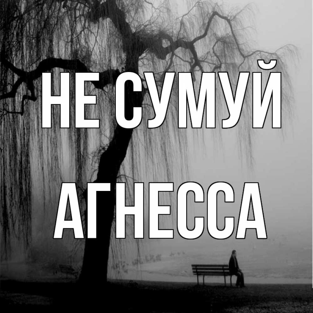 Открытка на каждый день з підписом, Агнесса Не сумуй висящие ветки дерева и лавочка под деревом Прикольна листівка з побажанням онлайн скачати безкоштовно 