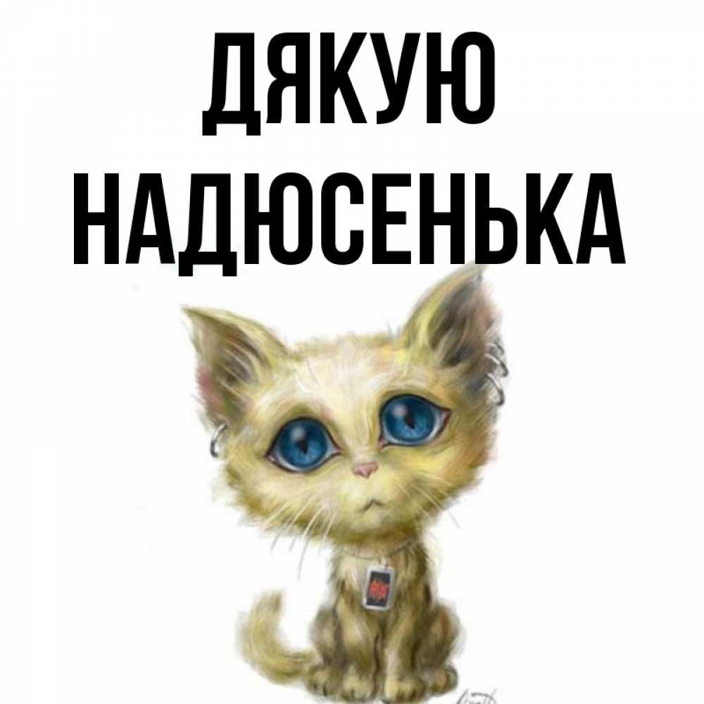Открытка на каждый день з підписом, Надюсенька Дякую рисованный кот благодарит вас Прикольна листівка з побажанням онлайн скачати безкоштовно 