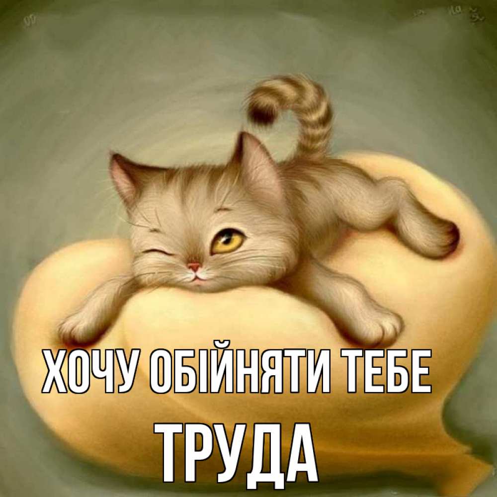 Открытка на каждый день з підписом, Труда Хочу обійняти тебе кошечка Прикольна листівка з побажанням онлайн скачати безкоштовно 