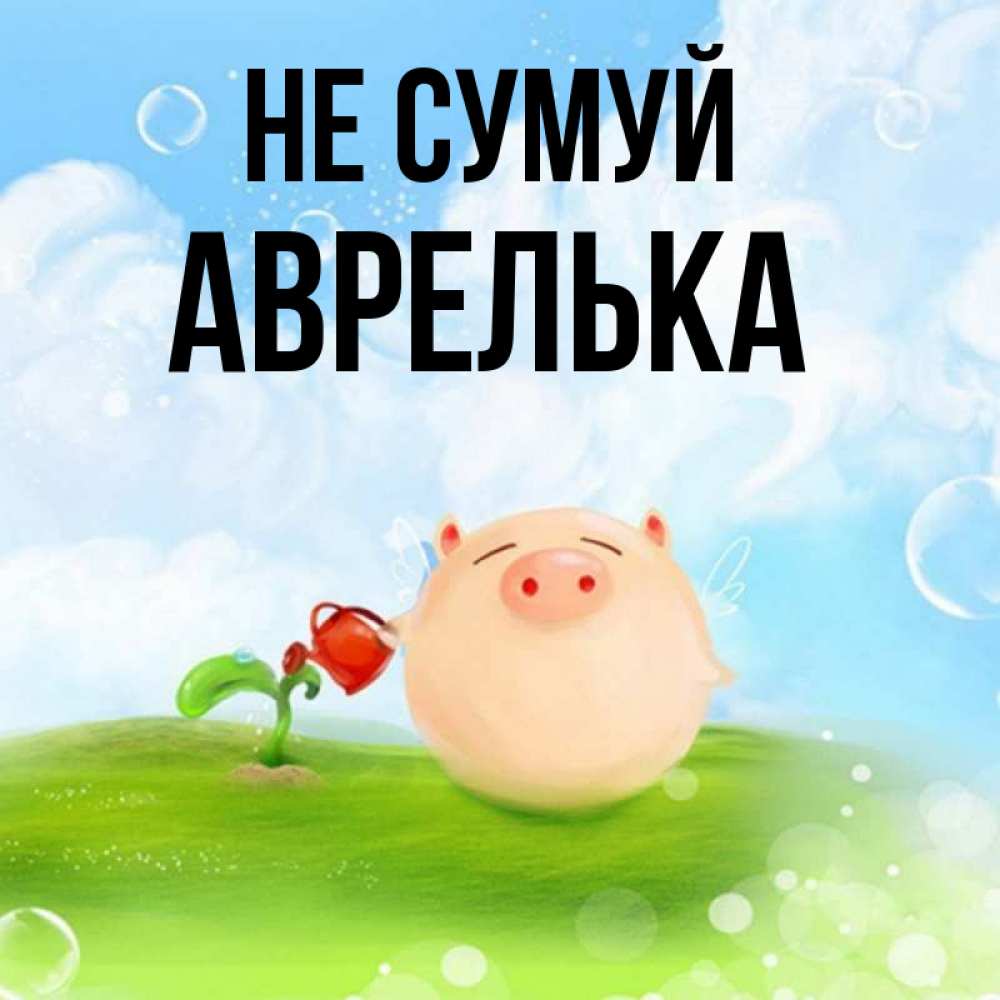 Открытка на каждый день з підписом, Аврелька Не сумуй поливает цветок порося Прикольна листівка з побажанням онлайн скачати безкоштовно 
