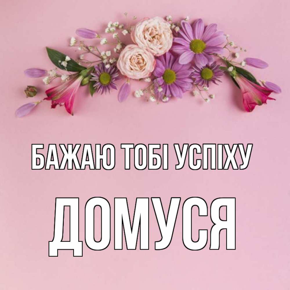 Открытка на каждый день з підписом, Домуся Бажаю тобі успіху розовый фон Прикольна листівка з побажанням онлайн скачати безкоштовно 