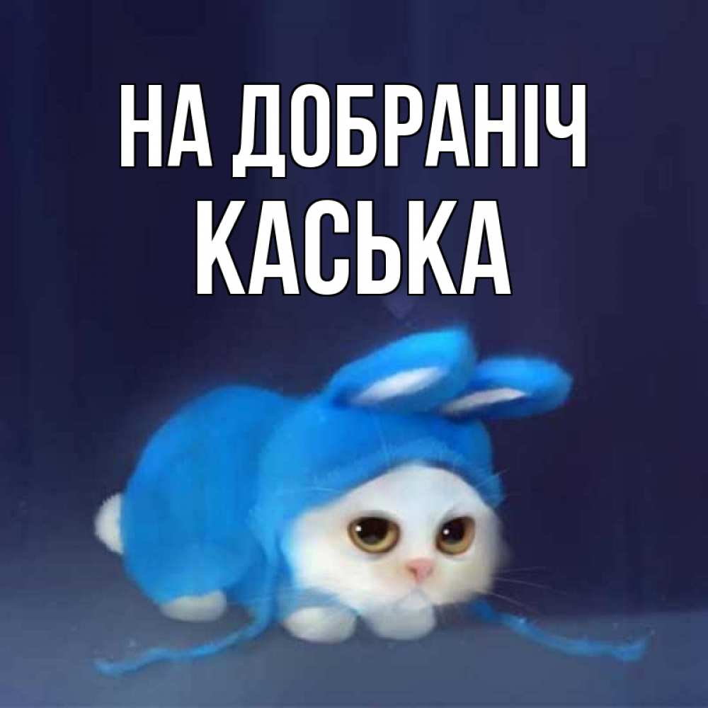 Открытка на каждый день з підписом, Каська На добраніч кот в голубом костюме кролика с ушками Прикольна листівка з побажанням онлайн скачати безкоштовно 
