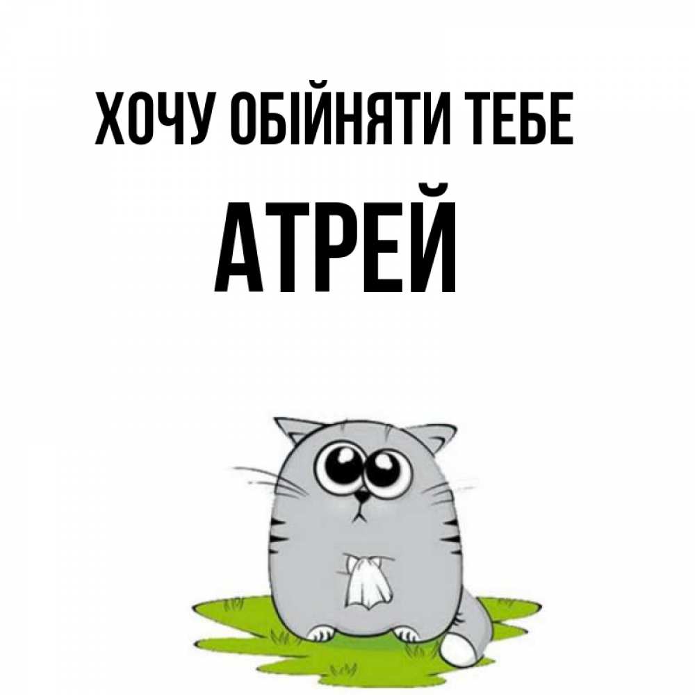 Открытка на каждый день з підписом, Атрей Хочу обійняти тебе котик теребит платочек сидя на травке Прикольна листівка з побажанням онлайн скачати безкоштовно 