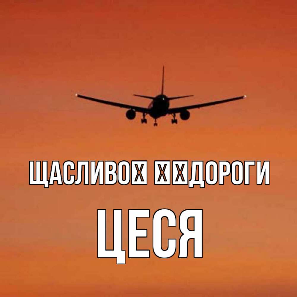 Открытка на каждый день з підписом, Цеся Щасливої ​​дороги силуэт самолета Прикольна листівка з побажанням онлайн скачати безкоштовно 