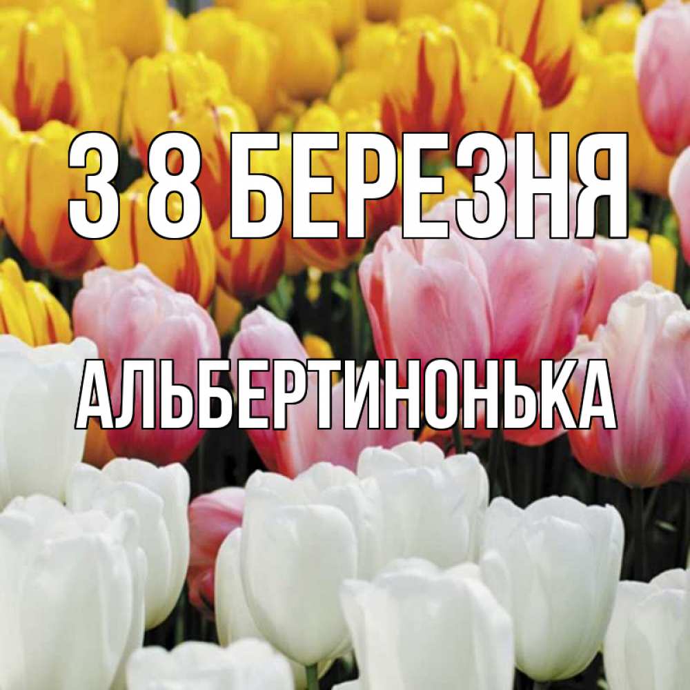 Открытка на каждый день з підписом, Альбертинонька З 8 БЕРЕЗНЯ разноцветные цветы Прикольна листівка з побажанням онлайн скачати безкоштовно 
