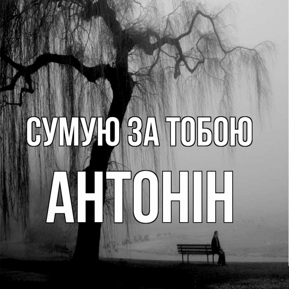 Открытка на каждый день з підписом, Антонін Сумую за тобою лавочка под деревом я жду тебя Прикольна листівка з побажанням онлайн скачати безкоштовно 