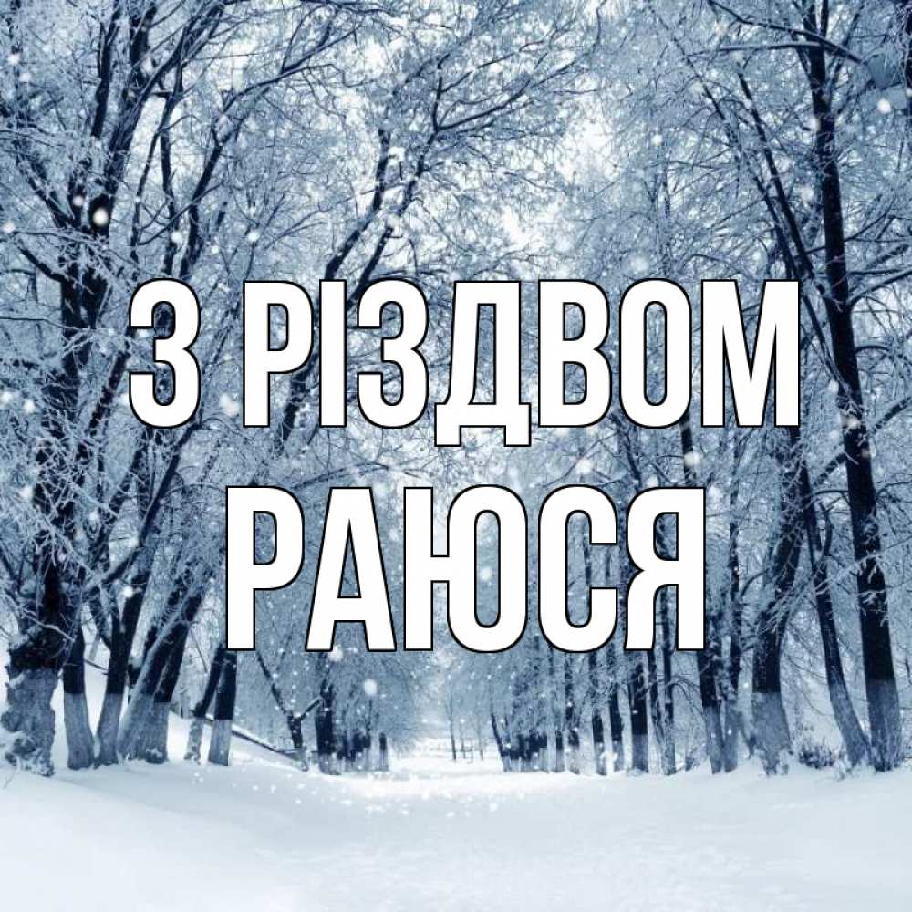 Открытка на каждый день з підписом, Раюся З Різдвом снег, лес, парк Прикольна листівка з побажанням онлайн скачати безкоштовно 