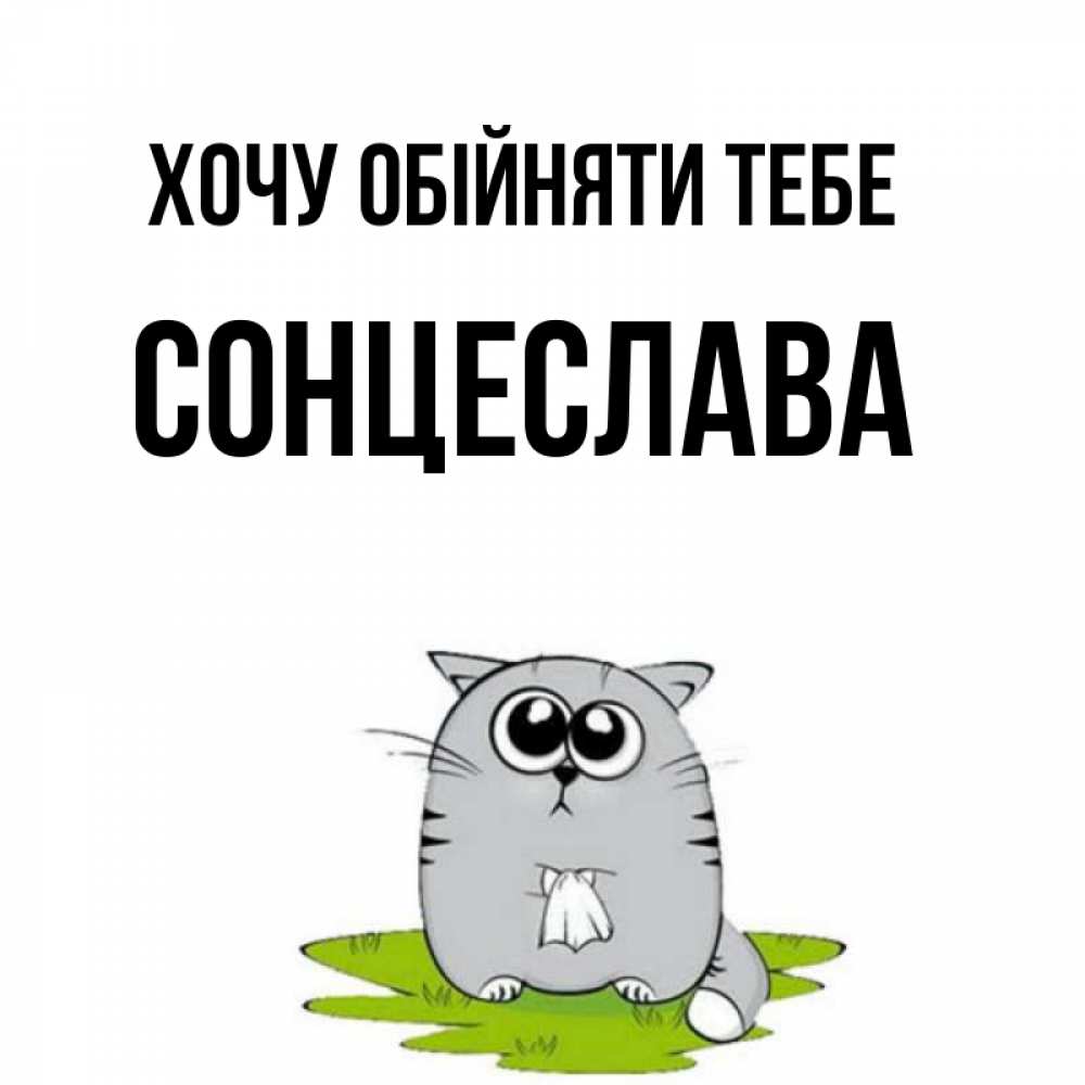 Открытка на каждый день з підписом, Сонцеслава Хочу обійняти тебе котик теребит платочек сидя на травке Прикольна листівка з побажанням онлайн скачати безкоштовно 