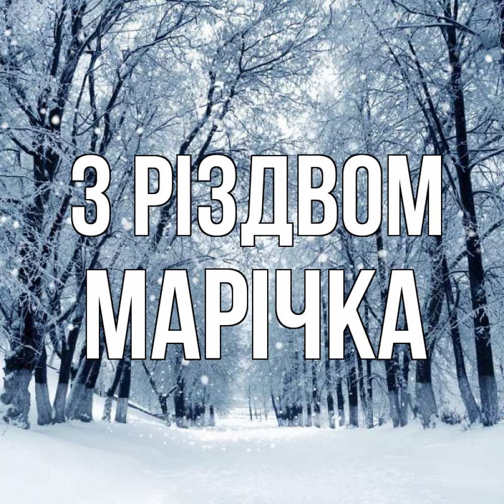 Открытка на каждый день з підписом, Марічка З Різдвом снег, лес, парк Прикольна листівка з побажанням онлайн скачати безкоштовно 