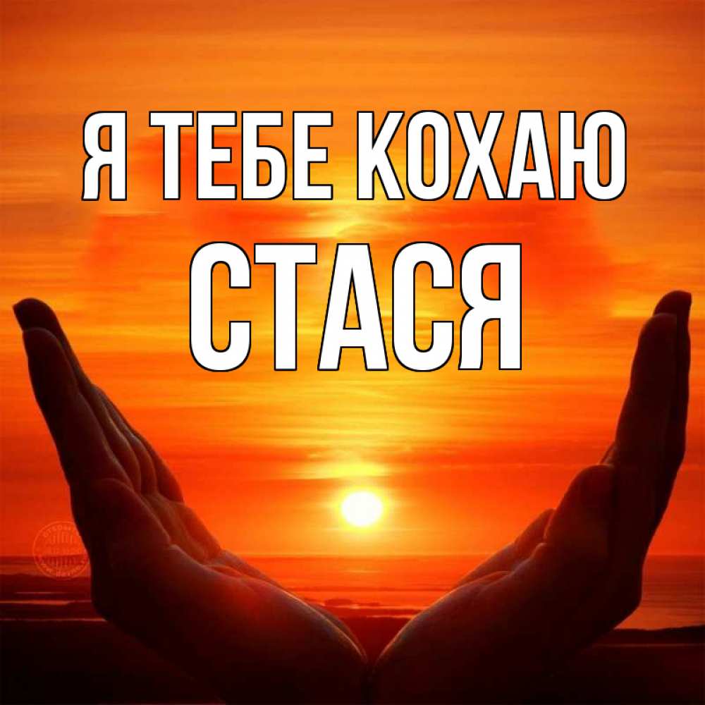 Открытка на каждый день з підписом, Стася Я тебе кохаю в руках Прикольна листівка з побажанням онлайн скачати безкоштовно 