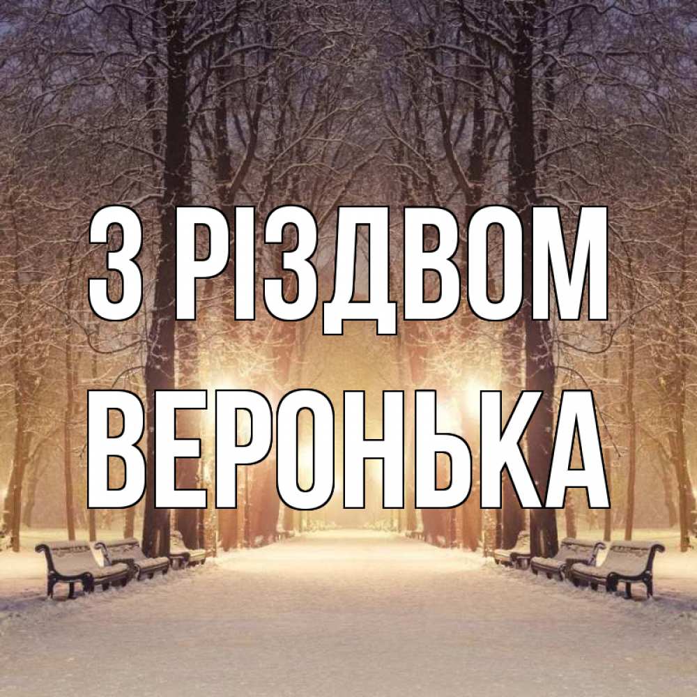 Открытка на каждый день з підписом, Веронька З Різдвом зима, парк, фонарь, лес Прикольна листівка з побажанням онлайн скачати безкоштовно 