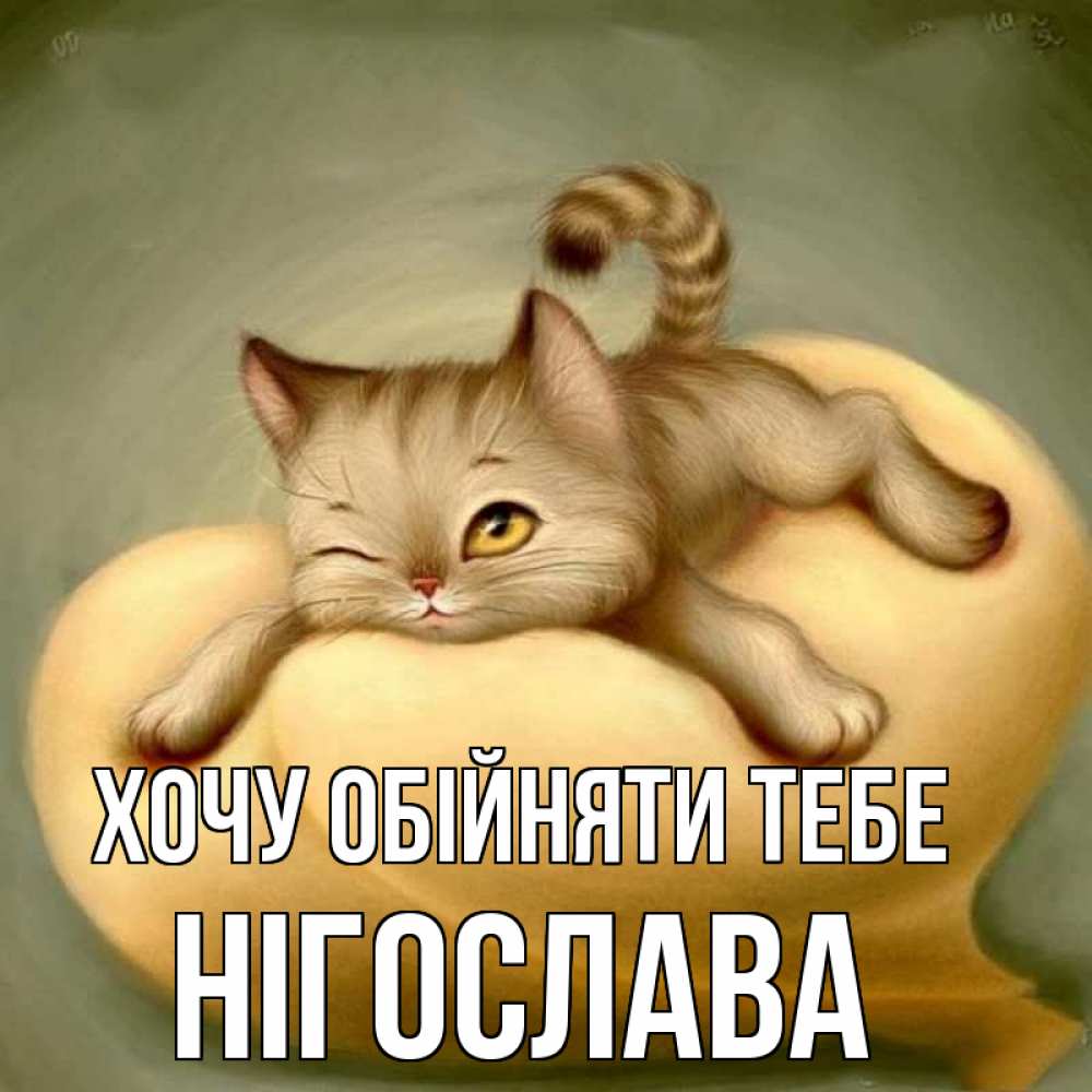 Открытка на каждый день з підписом, Нігослава Хочу обійняти тебе кошечка Прикольна листівка з побажанням онлайн скачати безкоштовно 