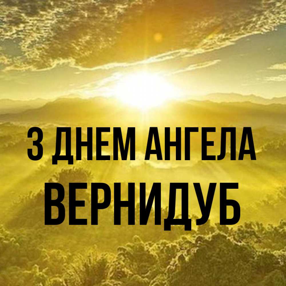 Открытка на каждый день з підписом, Вернидуб З Днем ангела леса и небо в желтом Прикольна листівка з побажанням онлайн скачати безкоштовно 