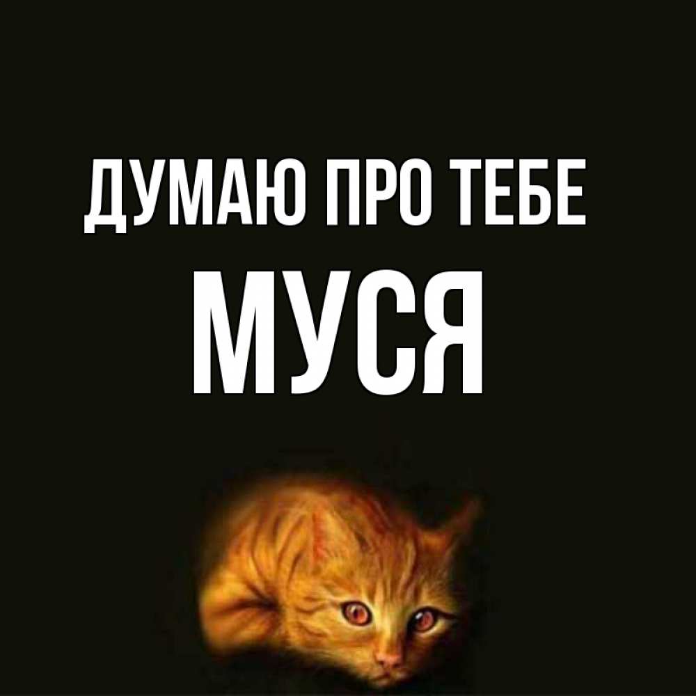 Открытка на каждый день з підписом, Муся Думаю про тебе рыжий Прикольна листівка з побажанням онлайн скачати безкоштовно 