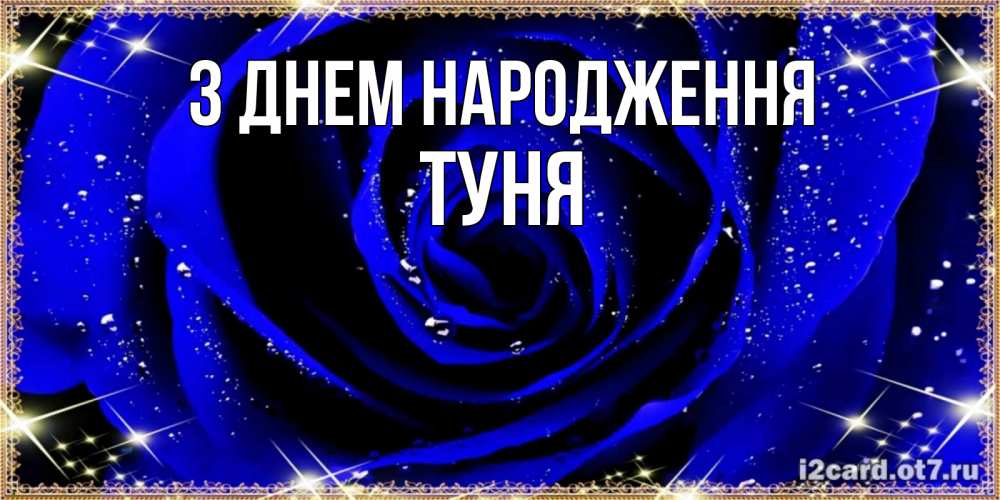 Открытка на каждый день з підписом, Туня З Днем народження голубые цветы в росе Прикольна листівка з побажанням онлайн скачати безкоштовно 