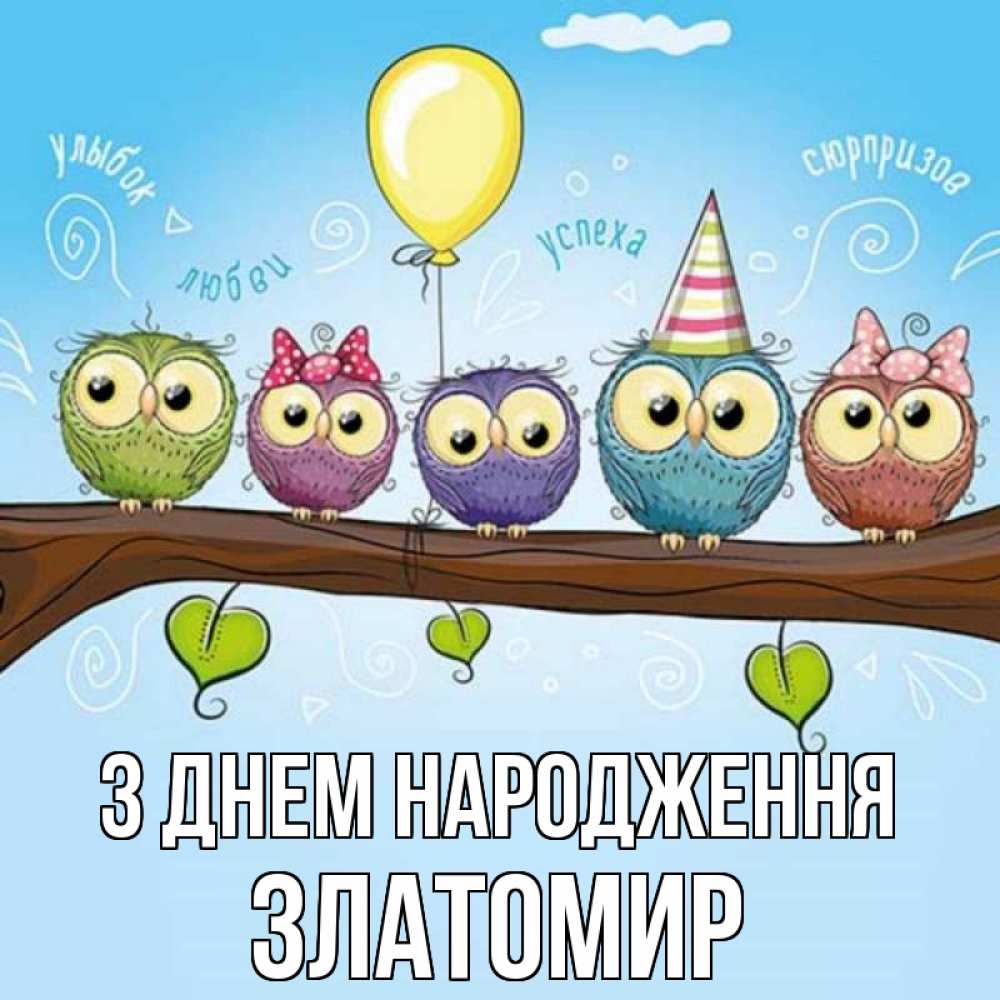 Открытка на каждый день з підписом, Златомир З Днем народження совы Прикольна листівка з побажанням онлайн скачати безкоштовно 