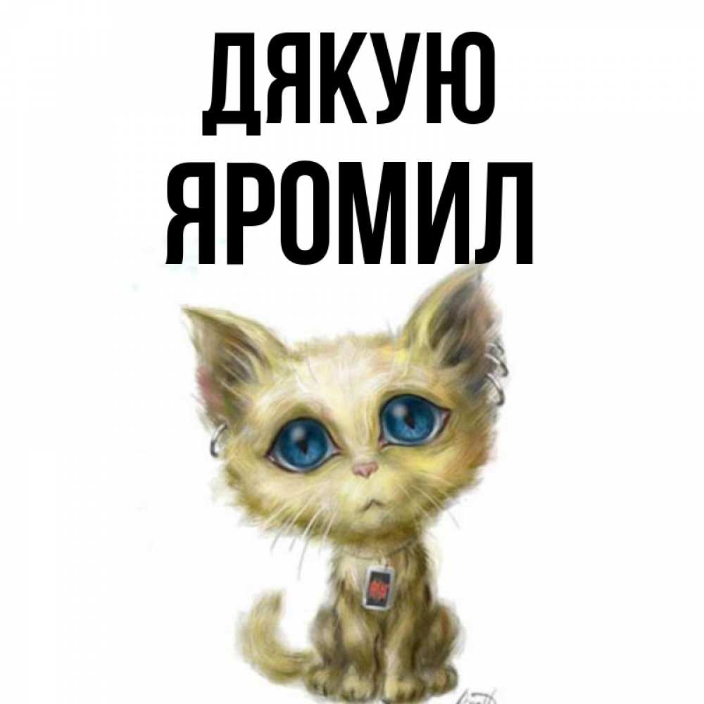 Открытка на каждый день з підписом, Яромил Дякую рисованный кот благодарит вас Прикольна листівка з побажанням онлайн скачати безкоштовно 