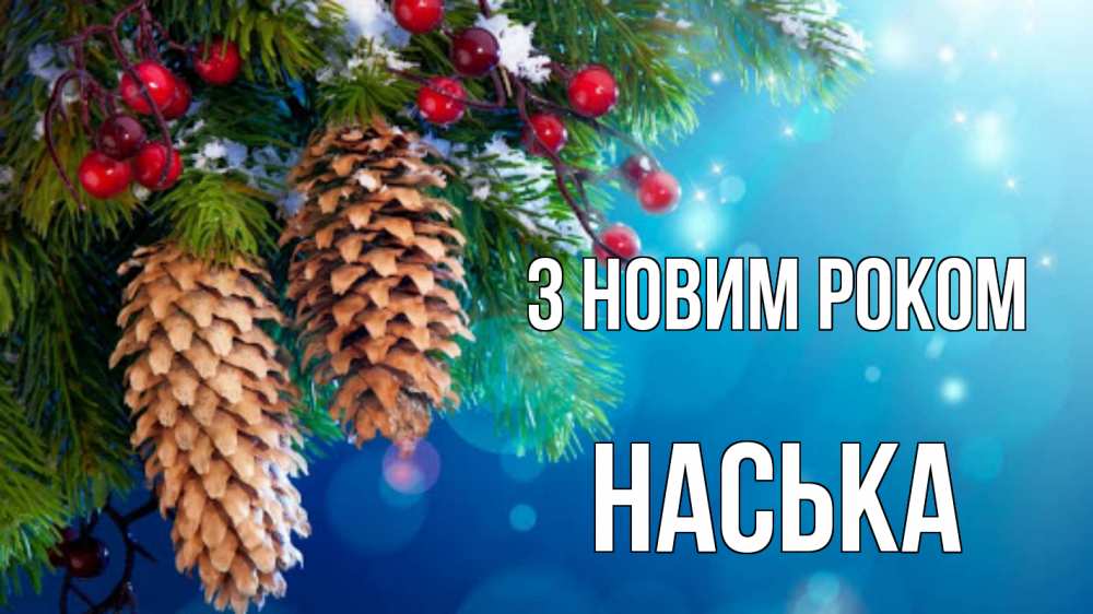 Открытка на каждый день з підписом, Наська З новим роком Новый год, ель, шишки Прикольна листівка з побажанням онлайн скачати безкоштовно 