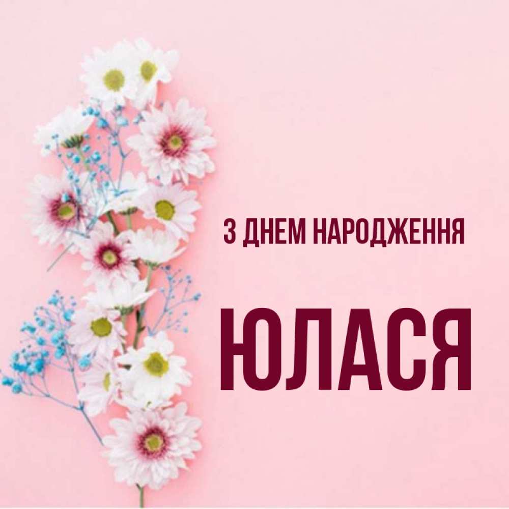 Открытка на каждый день з підписом, Юлася З Днем народження Родная моя с днем рождения тебя картинка с цветами белыми и голубыми Прикольна листівка з побажанням онлайн скачати безкоштовно 