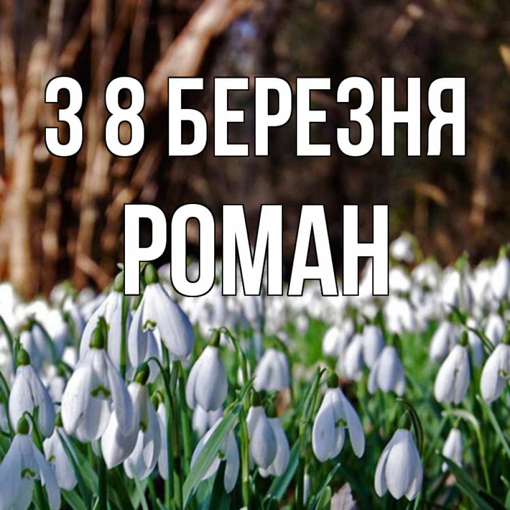 Открытка на каждый день з підписом, Роман З 8 БЕРЕЗНЯ с подснежниками 1 Прикольна листівка з побажанням онлайн скачати безкоштовно 
