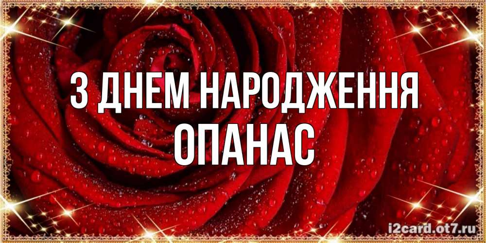 Открытка на каждый день з підписом, Опанас З Днем народження роса на розе блестящая в лучах солнца Прикольна листівка з побажанням онлайн скачати безкоштовно 