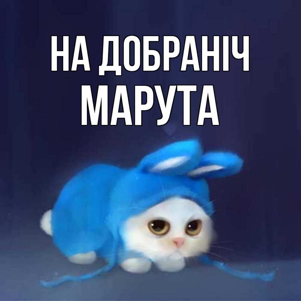 Открытка на каждый день з підписом, Марута На добраніч кот в голубом костюме кролика с ушками Прикольна листівка з побажанням онлайн скачати безкоштовно 