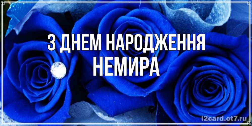 Открытка на каждый день з підписом, Немира З Днем народження синие розы в росе Прикольна листівка з побажанням онлайн скачати безкоштовно 