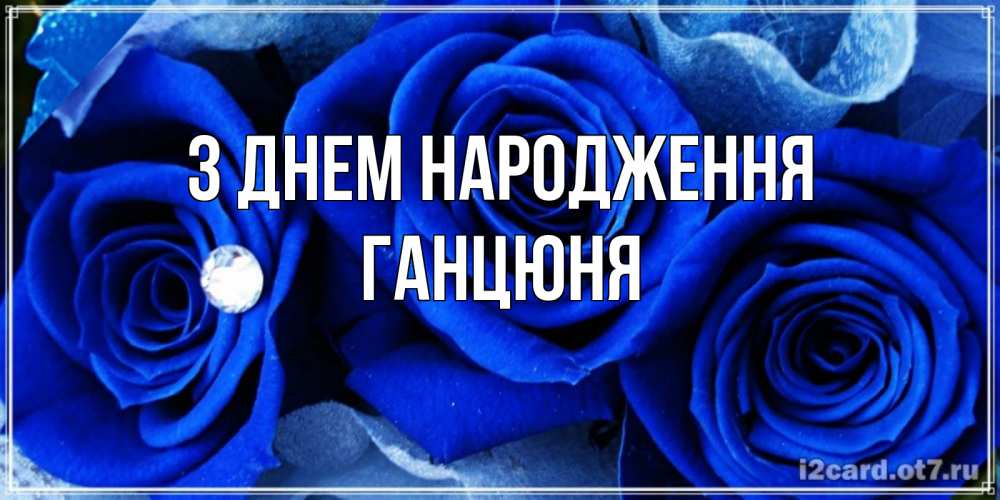Открытка на каждый день з підписом, Ганцюня З Днем народження синие розы в росе Прикольна листівка з побажанням онлайн скачати безкоштовно 
