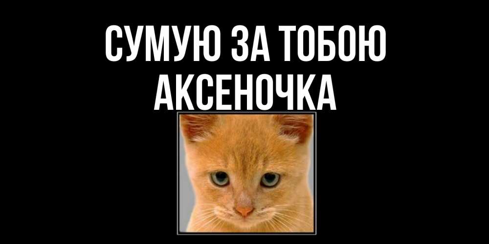 Открытка на каждый день з підписом, Аксеночка Сумую за тобою открытки рыжий котенок скучает по тебе Прикольна листівка з побажанням онлайн скачати безкоштовно 
