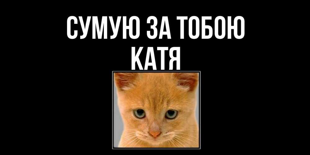 Открытка на каждый день з підписом, Катя Сумую за тобою открытки рыжий котенок скучает по тебе Прикольна листівка з побажанням онлайн скачати безкоштовно 
