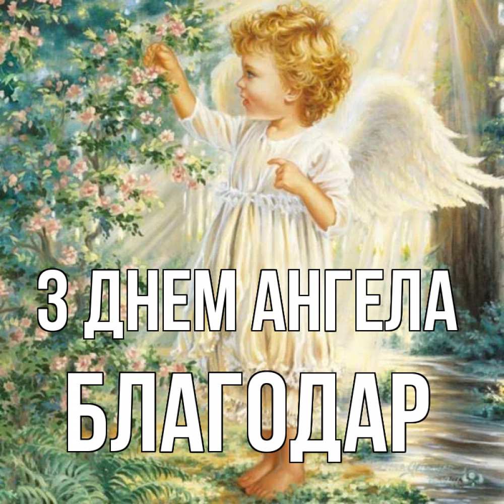 Открытка на каждый день з підписом, Благодар З Днем ангела собирает цветы Прикольна листівка з побажанням онлайн скачати безкоштовно 