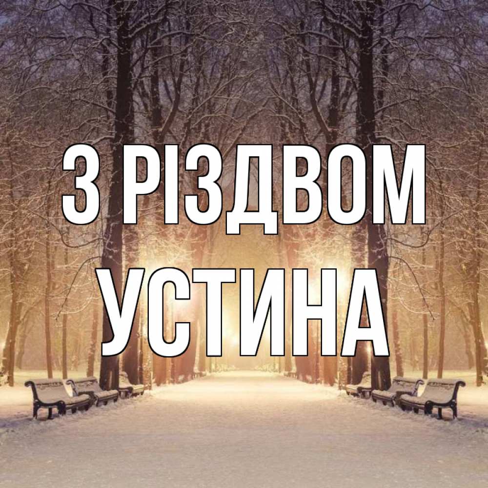 Открытка на каждый день з підписом, Устина З Різдвом зима, парк, фонарь, лес Прикольна листівка з побажанням онлайн скачати безкоштовно 