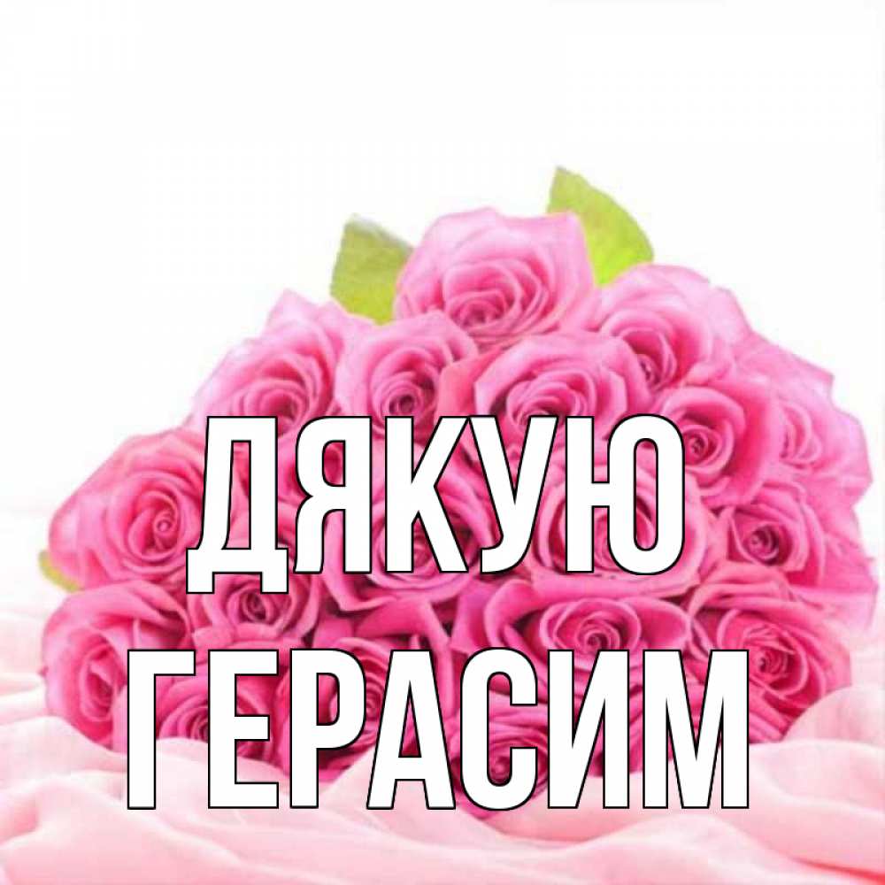 Открытка на каждый день з підписом, Герасим Дякую розовые розы с подписью Прикольна листівка з побажанням онлайн скачати безкоштовно 