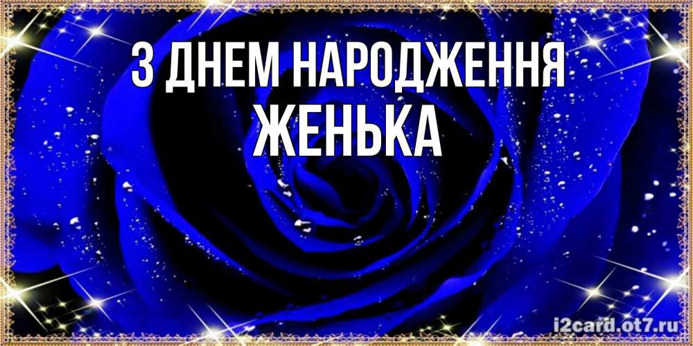 Открытка на каждый день з підписом, Женька З Днем народження голубые цветы в росе Прикольна листівка з побажанням онлайн скачати безкоштовно 