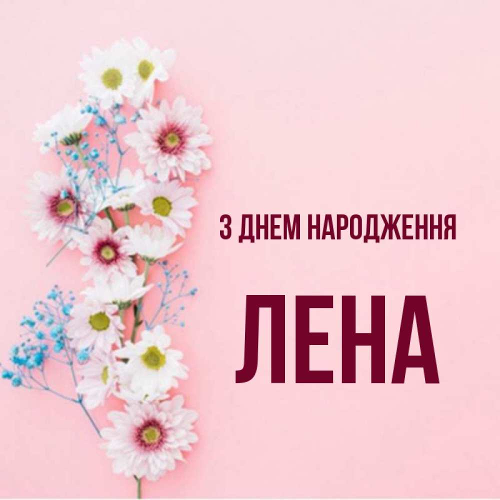Открытка на каждый день з підписом, Лена З Днем народження Родная моя с днем рождения тебя картинка с цветами белыми и голубыми Прикольна листівка з побажанням онлайн скачати безкоштовно 