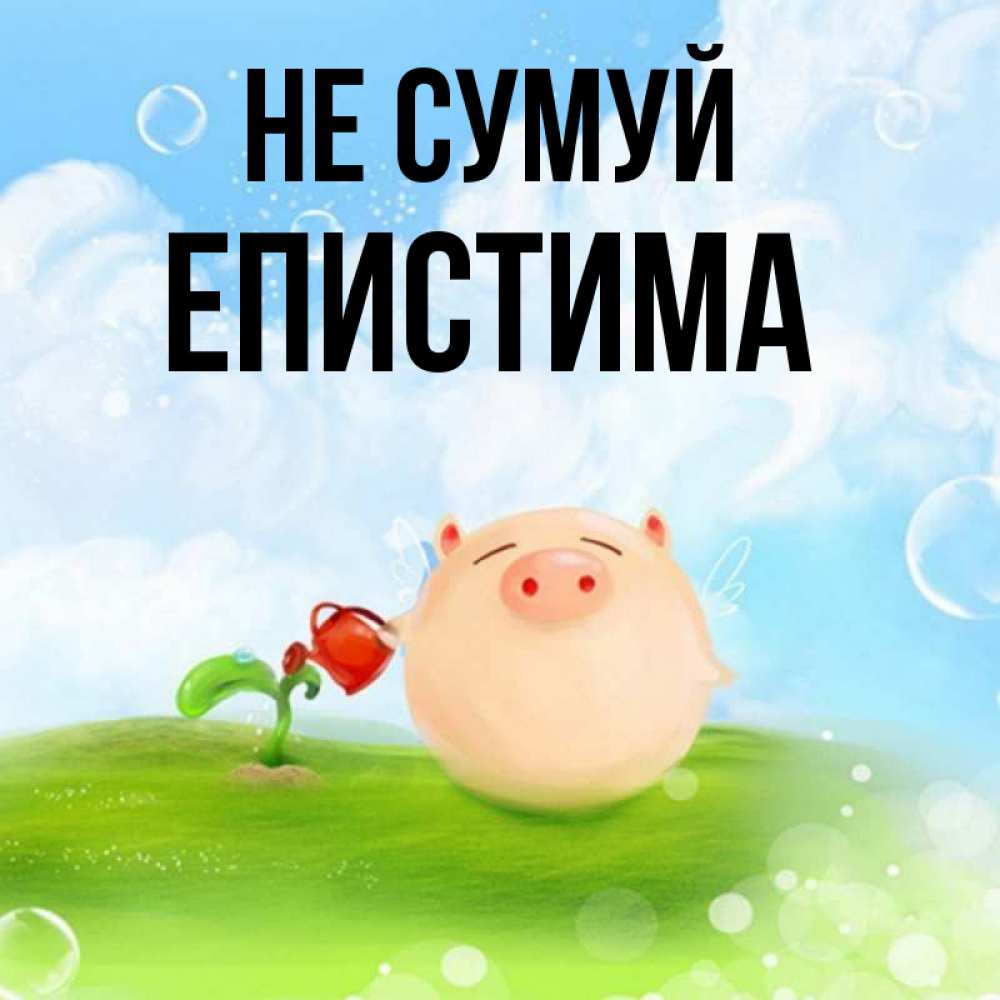 Открытка на каждый день з підписом, Епистима Не сумуй поливает цветок порося Прикольна листівка з побажанням онлайн скачати безкоштовно 