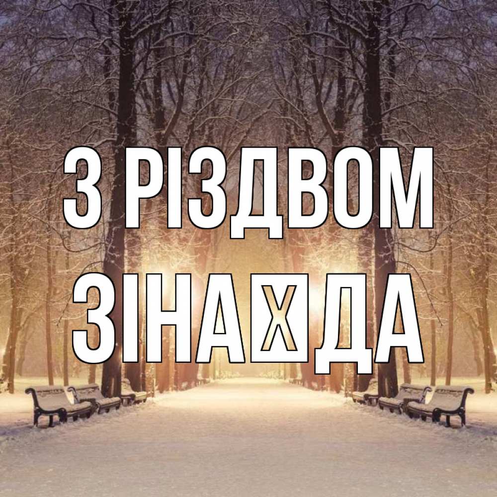 Открытка на каждый день з підписом, Зінаїда З Різдвом зима, парк, фонарь, лес Прикольна листівка з побажанням онлайн скачати безкоштовно 