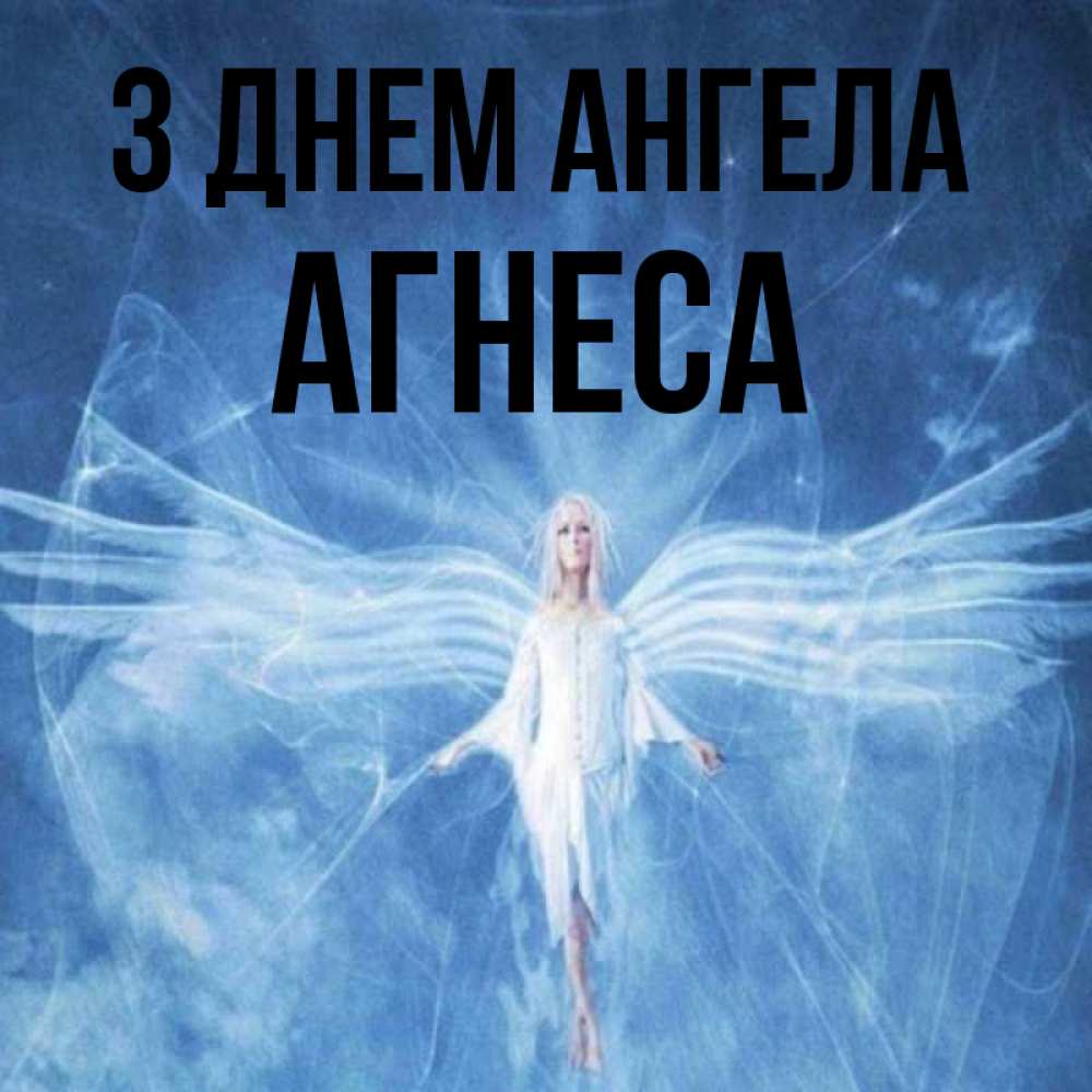 Открытка на каждый день з підписом, Агнеса З Днем ангела голубой фон и крылья как у стрекозы Прикольна листівка з побажанням онлайн скачати безкоштовно 