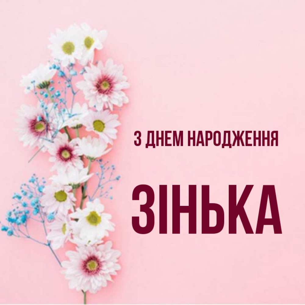 Открытка на каждый день з підписом, Зінька З Днем народження Родная моя с днем рождения тебя картинка с цветами белыми и голубыми Прикольна листівка з побажанням онлайн скачати безкоштовно 