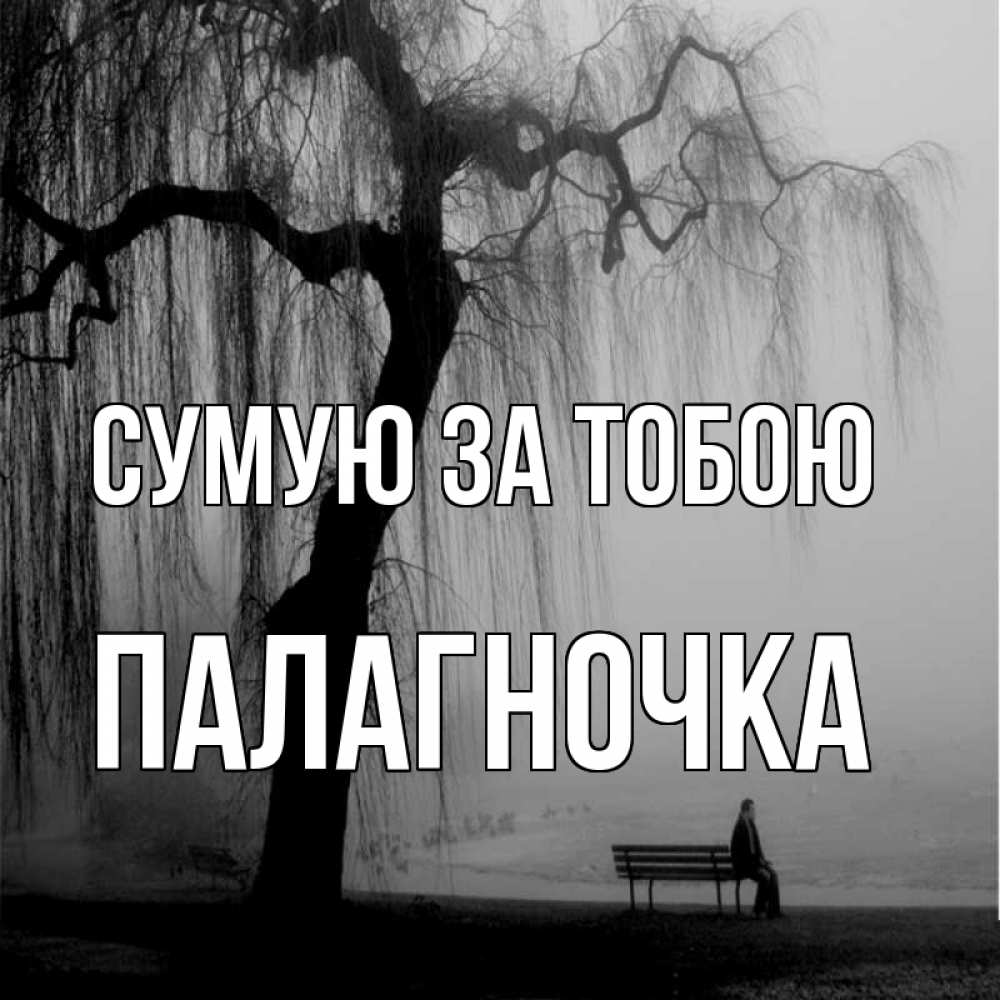 Открытка на каждый день з підписом, Палагночка Сумую за тобою лавочка под деревом я жду тебя Прикольна листівка з побажанням онлайн скачати безкоштовно 