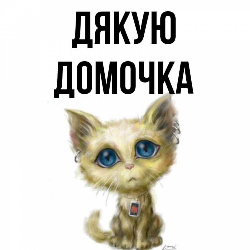 Открытка на каждый день з підписом, Домочка Дякую рисованный кот благодарит вас Прикольна листівка з побажанням онлайн скачати безкоштовно 
