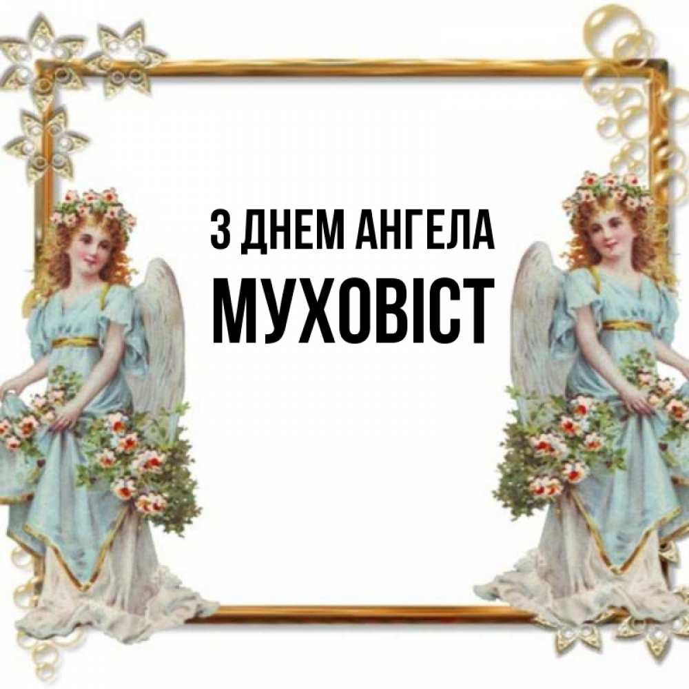 Открытка на каждый день з підписом, Муховіст З Днем ангела рамочка из золота и ангелы Прикольна листівка з побажанням онлайн скачати безкоштовно 