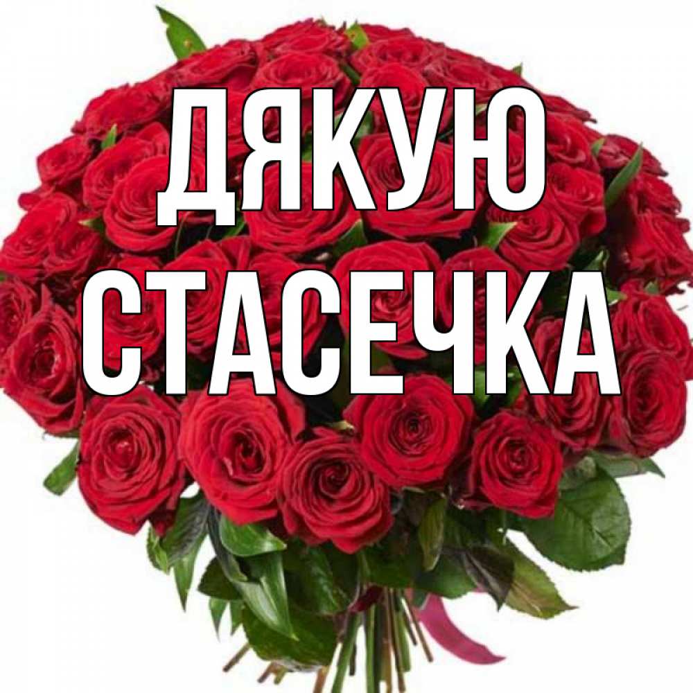 Открытка на каждый день з підписом, Стасечка Дякую букет красных роз Прикольна листівка з побажанням онлайн скачати безкоштовно 