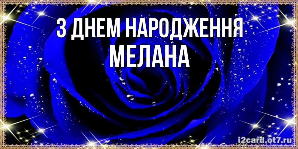 Открытка на каждый день з підписом, Мелана З Днем народження голубые цветы в росе Прикольна листівка з побажанням онлайн скачати безкоштовно 
