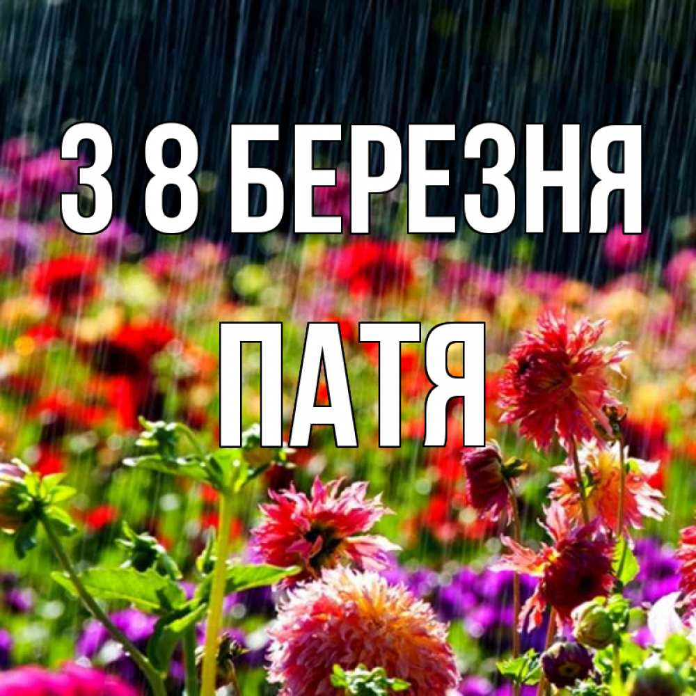 Открытка на каждый день з підписом, Патя З 8 БЕРЕЗНЯ цветы под дождиком к международному женскому дню Прикольна листівка з побажанням онлайн скачати безкоштовно 
