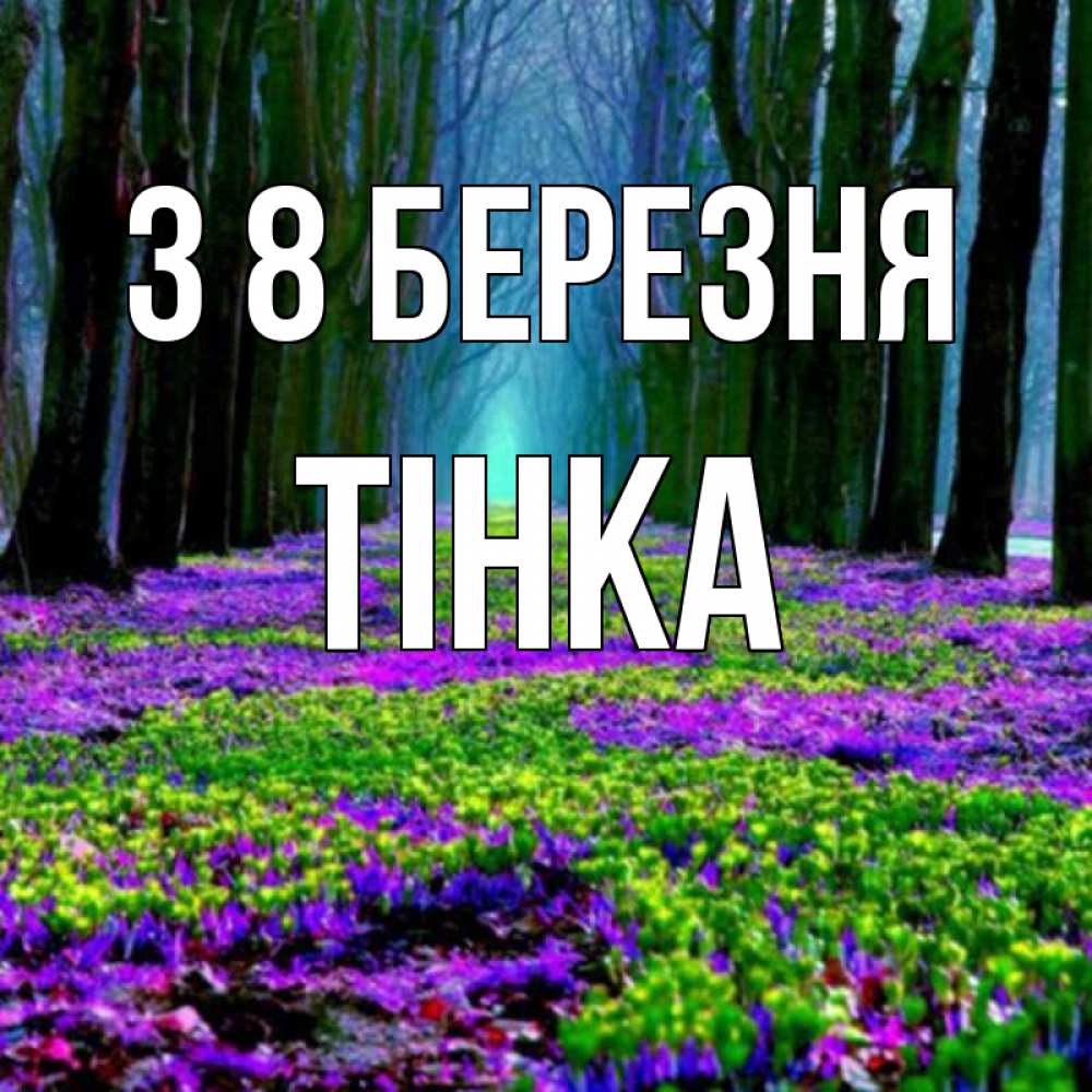 Открытка на каждый день з підписом, Тінка З 8 БЕРЕЗНЯ фиолетовые цветы в лесу 1 Прикольна листівка з побажанням онлайн скачати безкоштовно 