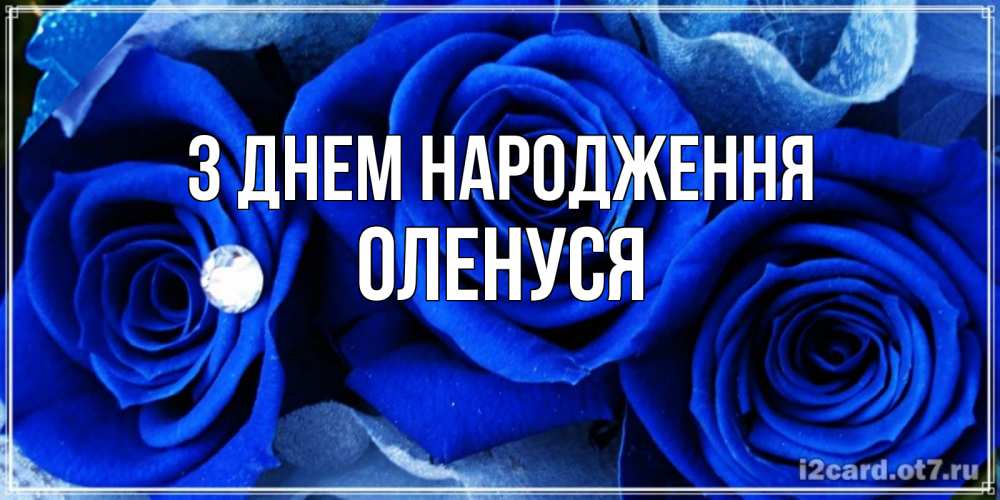 Открытка на каждый день з підписом, Оленуся З Днем народження синие розы в росе Прикольна листівка з побажанням онлайн скачати безкоштовно 